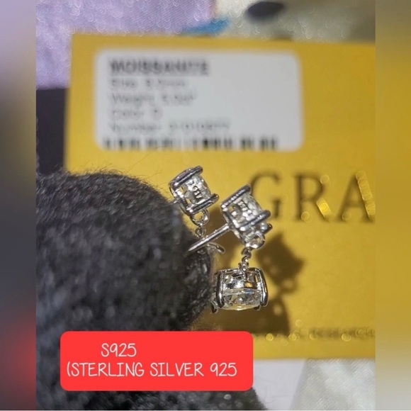 Moissanite Dangle Earrings - Picture 4 of 12